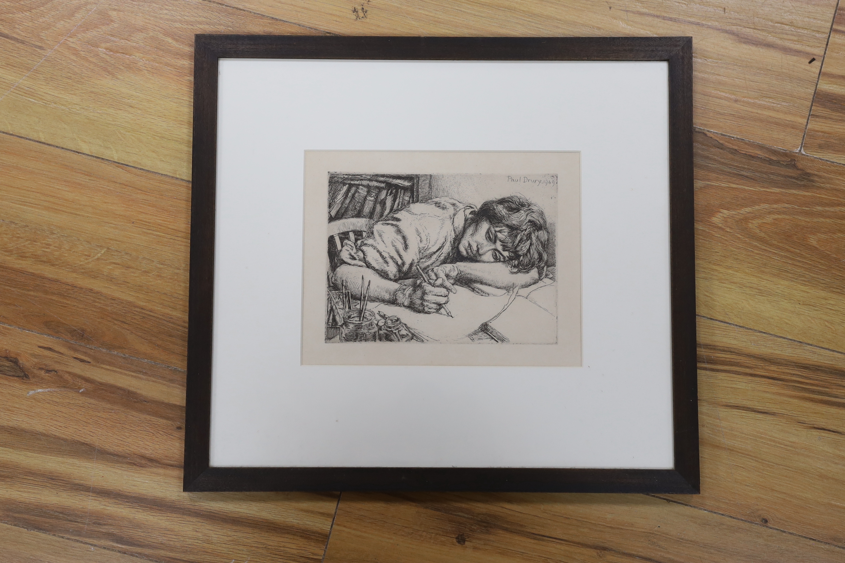 Paul Drury (1903-1987), drypoint etching from Memorial Portfolio, Self portrait, signed in the plate and dated 1949, 14.5 x 19.5cm